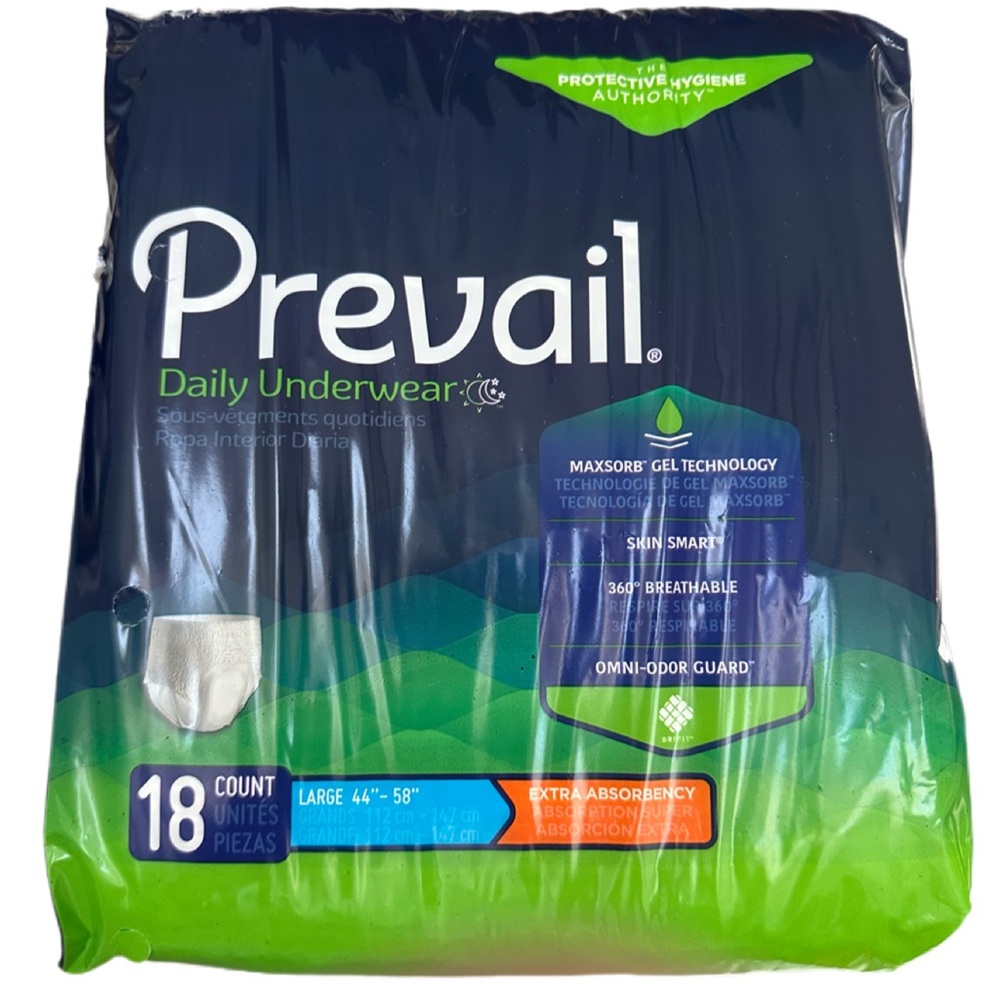 2 Packs/18 count Prevail Daily Underwear Size Large Extra Absorbency NEW/SEALED
